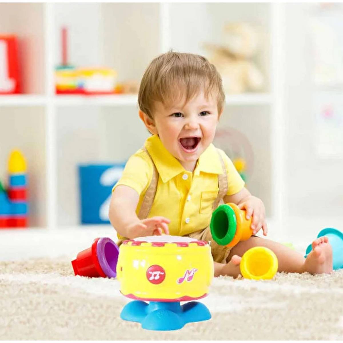 Pilli Işıklı Sesli Eğitici Kaya Davul