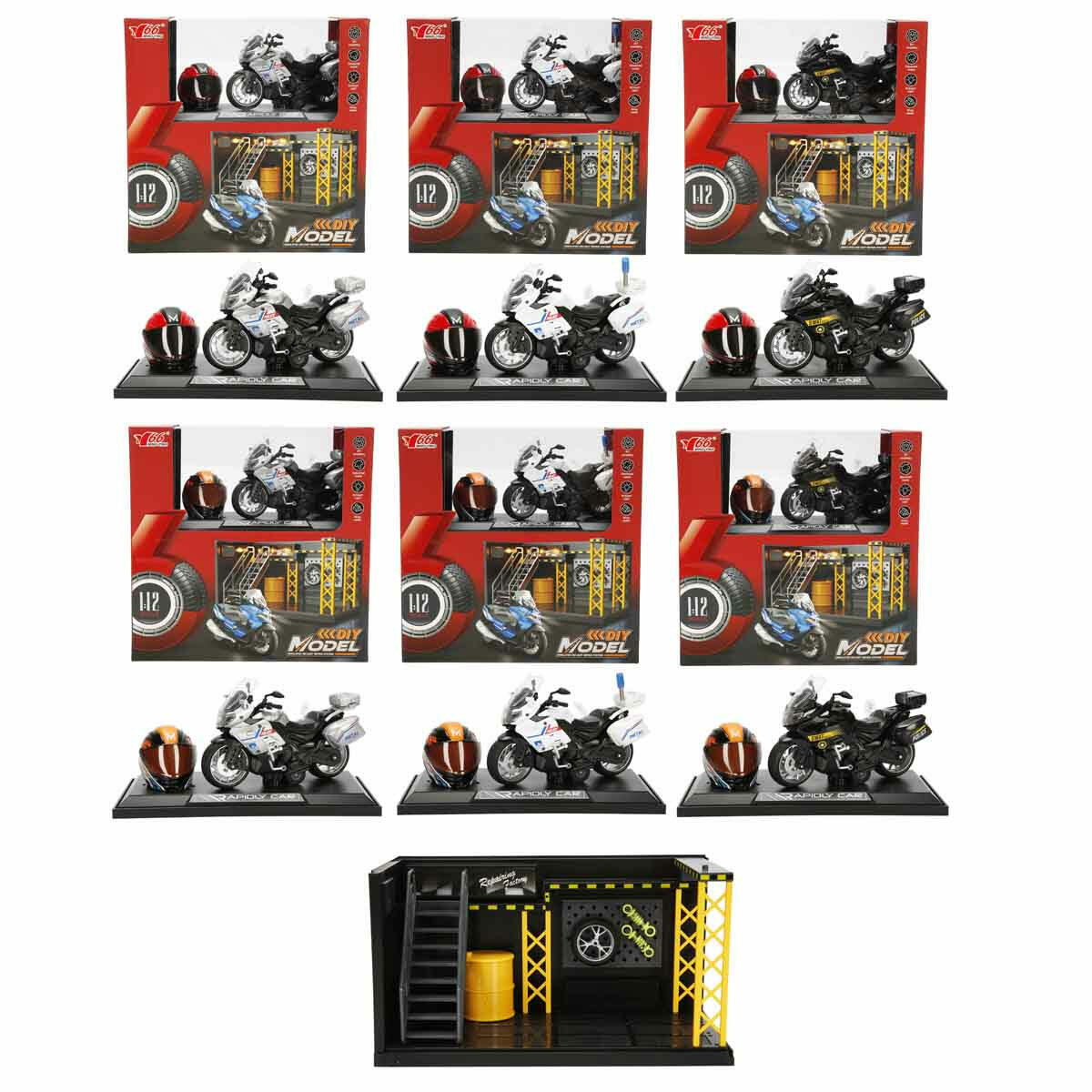 1:12 Benelli Polis Die-Cast Motosiklet ve Işıklı Tamir Atölyesi Seti | Sesli, Işıklı ve Çek-Bırak Mekanizmalı Polis Görev Seti