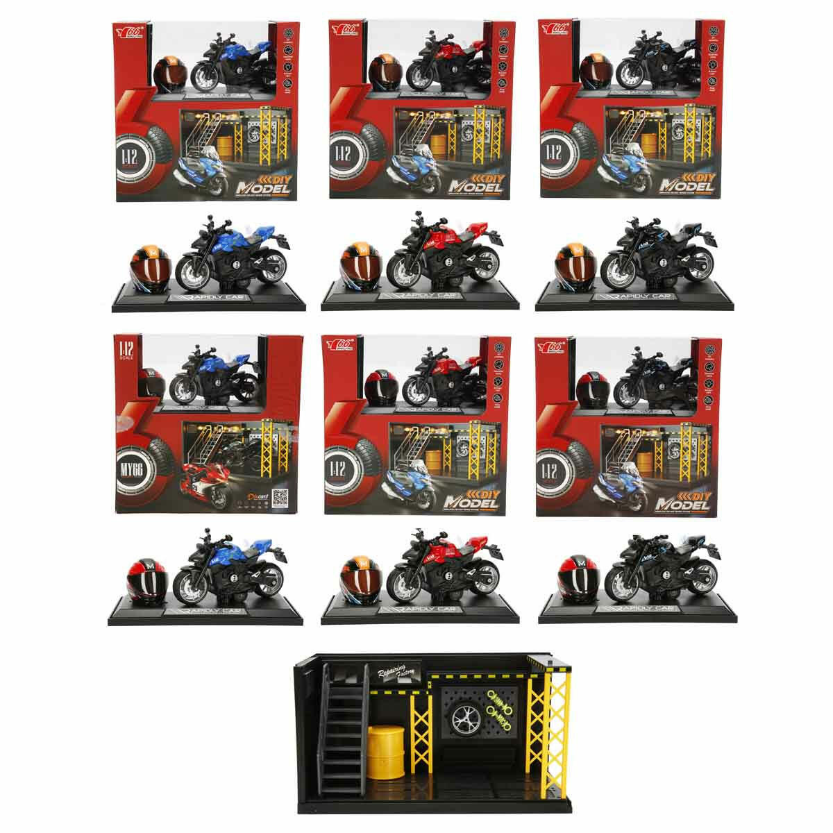 1:12 Ducati Street Fighter Die-Cast Motosiklet ve Tamir Atölyesi Seti | Sesli ve Işıklı Yarışçı Figürlü Model | Çek-Bırak Mekanizmalı Metal Koleksiyon Seti