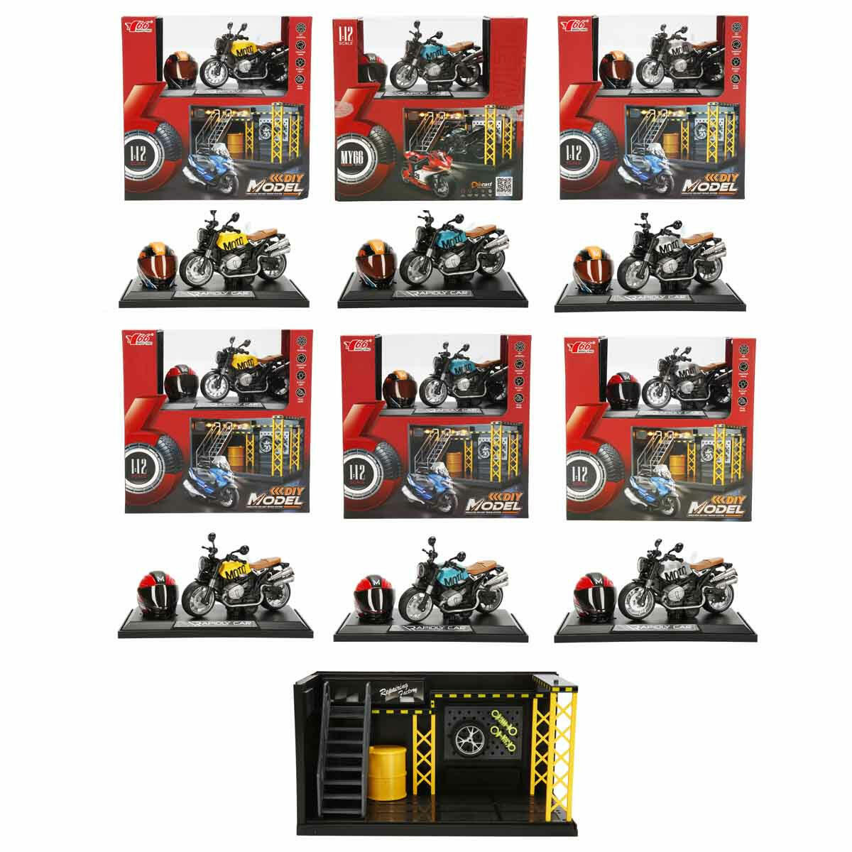 1:12 Latte Die-Cast Motosiklet ve Tamir Atölyesi Seti | Sesli ve Işıklı Yarışçı Figürlü Model | Çek-Bırak Mekanizmalı Metal Koleksiyon Aracı