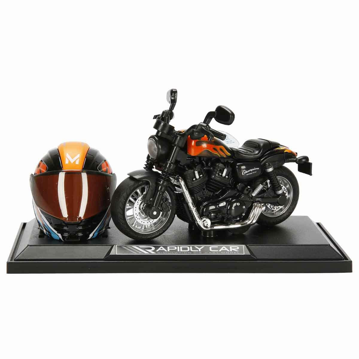 1:14 Sesli ve Işıklı Harley Die Cast Motosiklet | Kasklı Yarışçı Figürlü ve Stantlı Çek Bırak Model | Alev Desenli ve Özel Renkli Seri