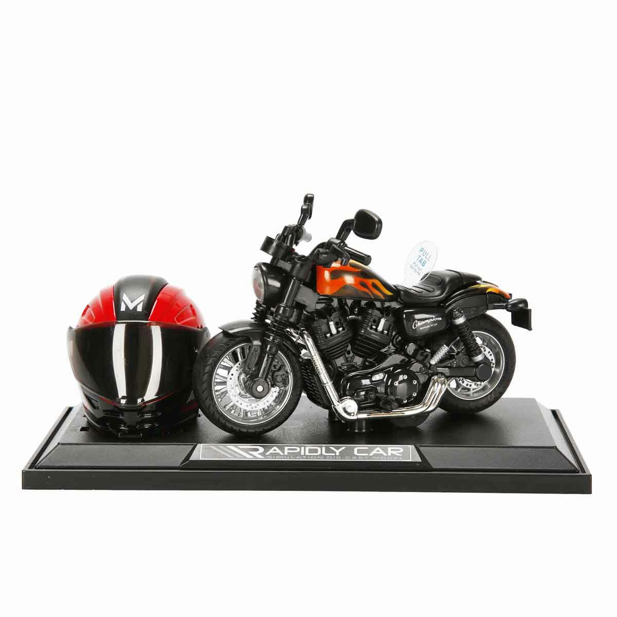 1:14 Sesli ve Işıklı Harley Die Cast Motosiklet | Kasklı Yarışçı Figürlü ve Stantlı Çek Bırak Model | Alev Desenli ve Özel Renkli Seri