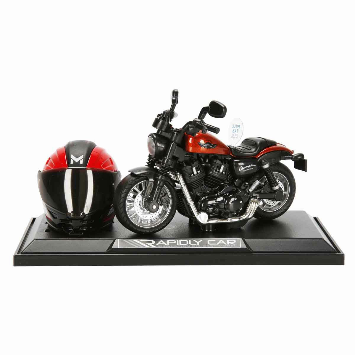 1:14 Sesli ve Işıklı Harley Die Cast Motosiklet | Kasklı Yarışçı Figürlü ve Stantlı Çek Bırak Model | Alev Desenli ve Özel Renkli Seri