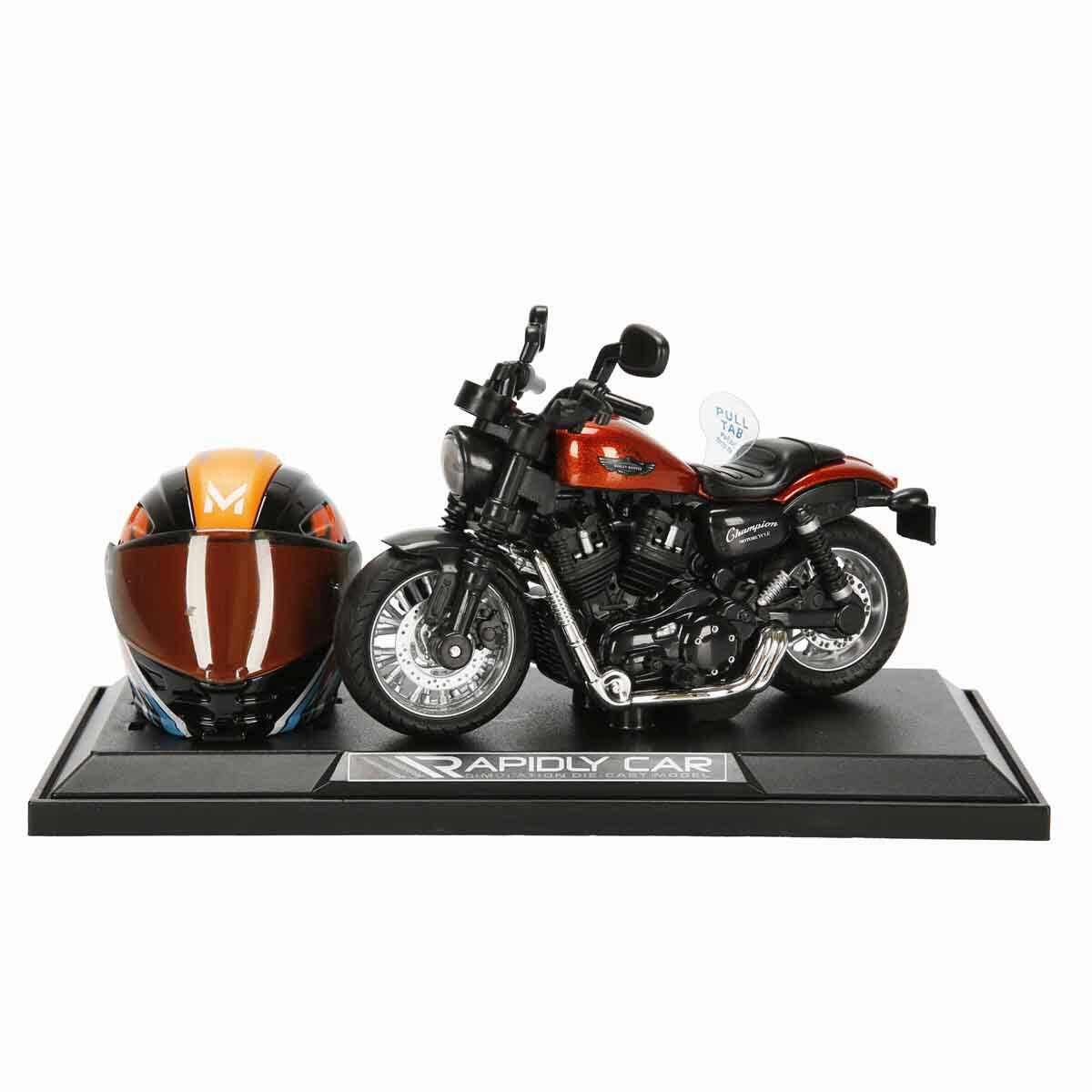 1:14 Sesli ve Işıklı Harley Die Cast Motosiklet | Kasklı Yarışçı Figürlü ve Stantlı Çek Bırak Model | Alev Desenli ve Özel Renkli Seri