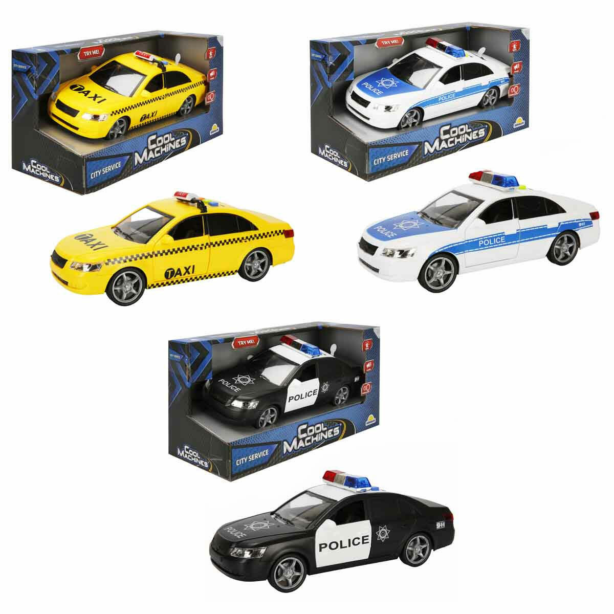 Maxx Wheels 1:16 Sesli ve Işıklı Polis ve Taksi Araba | 24 cm Sürtmeli Mekanizmalı | Açılabilir Kapılı ve Siren Sesli Oyuncak Araçlar