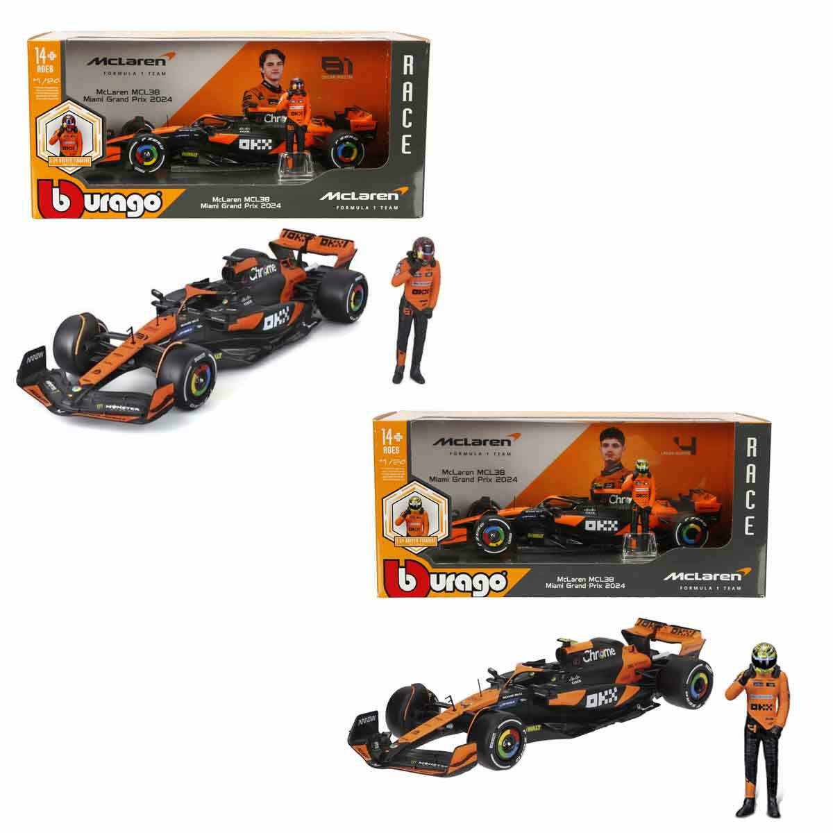 1:24 McLaren MCL38 Miami Grand Prix 2024 | Figürlü Formula 1 Model Araba | Lando Norris ve Oscar Piastri Özel Seri Yarış Aracı