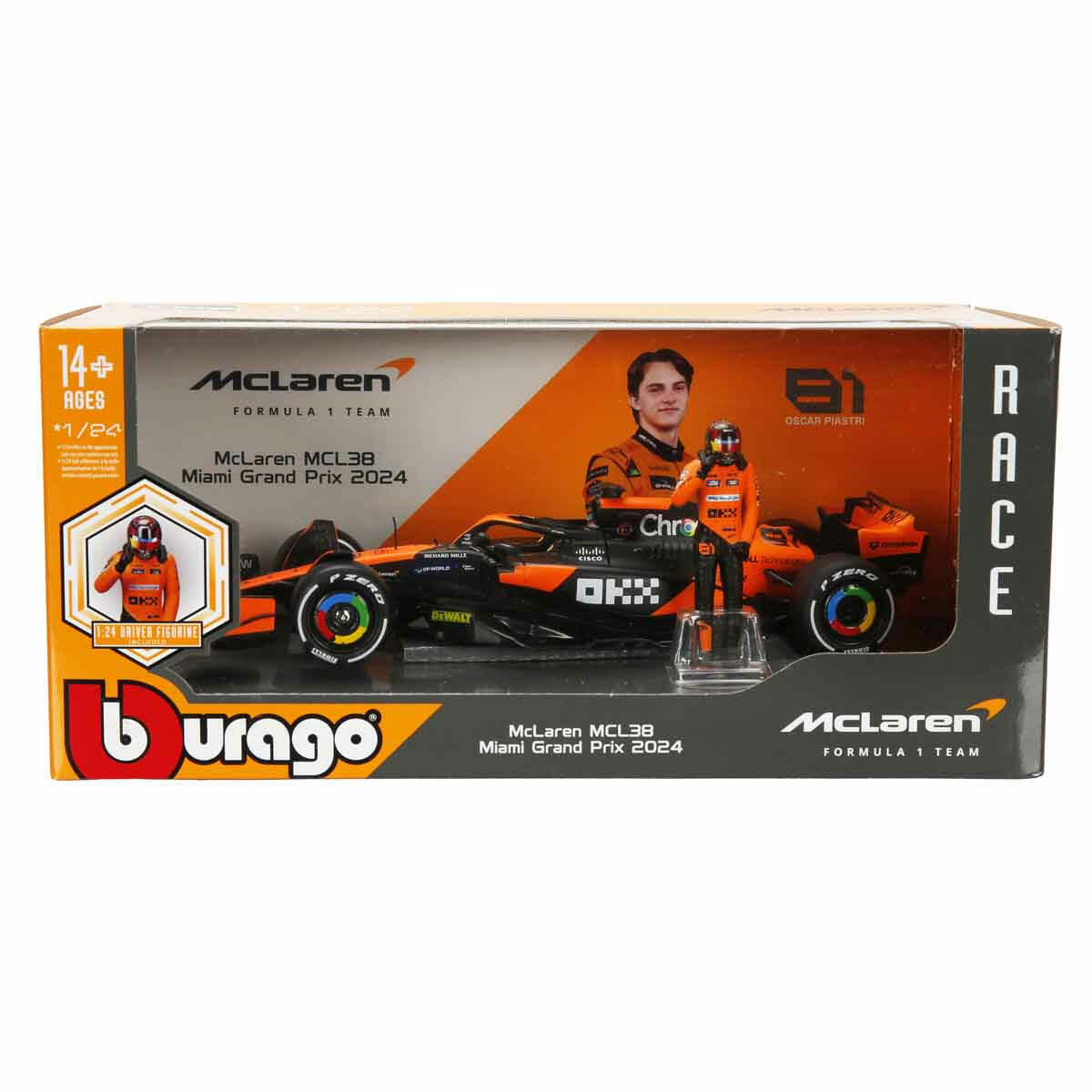 1:24 McLaren MCL38 Miami Grand Prix 2024 Figürlü Formula 1 Yarış Arabası | Lando Norris ve Oscar Piastri Özel Seri Die-Cast Model