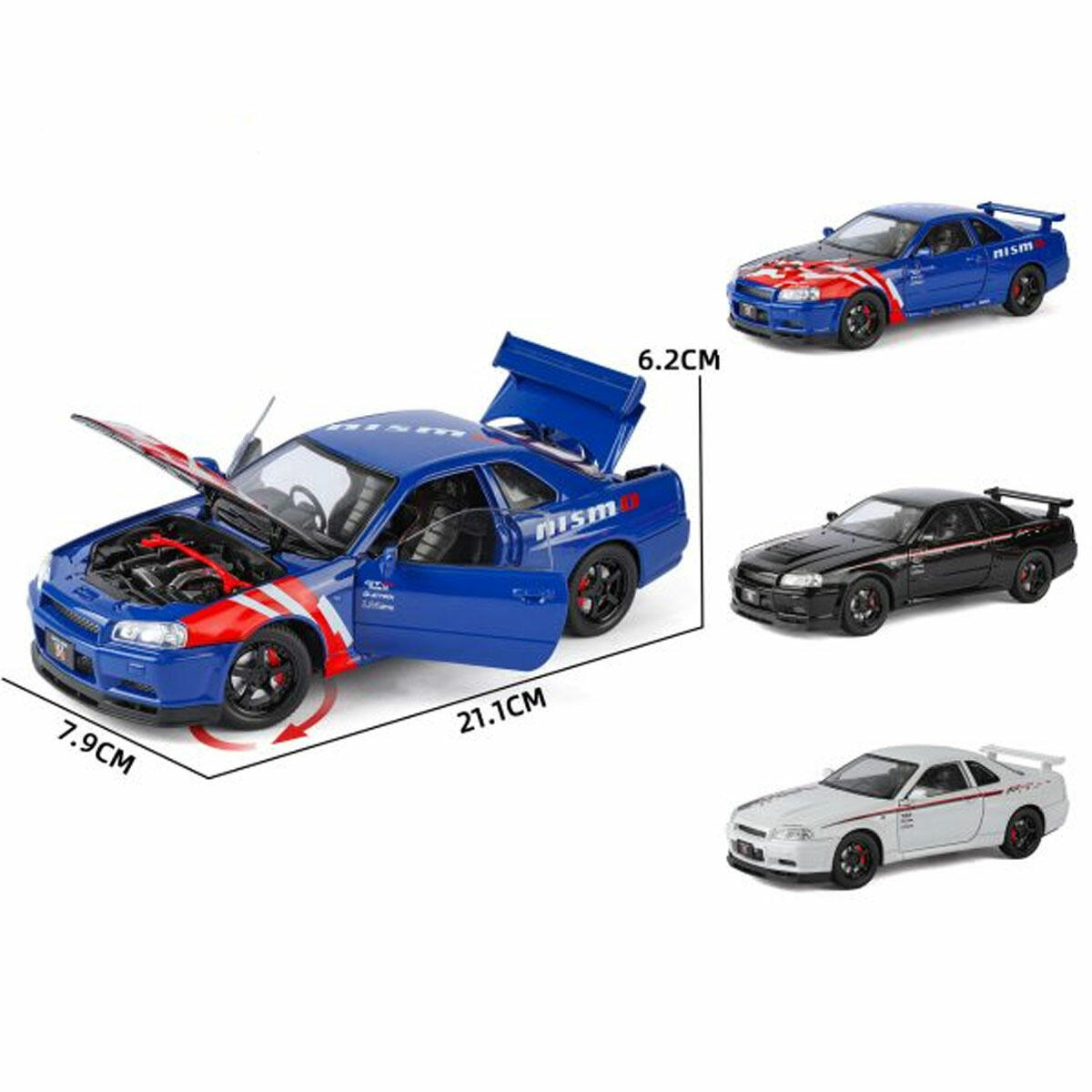 1:24 Nissan Skyline GT-R R34 Nismo Edition Diecast Model Araba | Metal Gövde Sesli ve Işıklı | Koleksiyonluk Çek-Bırak Performans Serisi