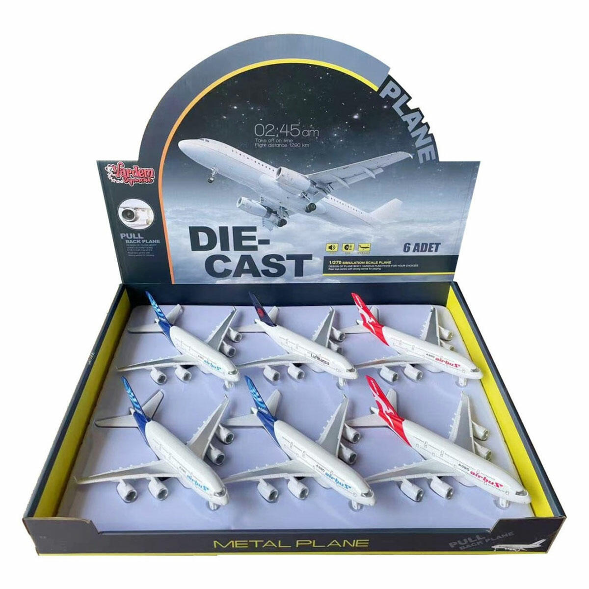 1:270 Airbus A-380 Metal Yolcu Uçağı | Sesli ve Işıklı Çek Bırak Uçak Oyuncağı | Koleksiyonluk Die-Cast Dev Yolcu Uçağı Modeli