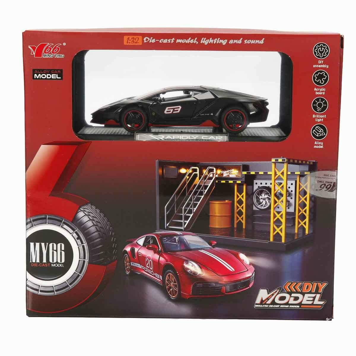 1:32 Lamborghini LP770 Sesli Ve Işıklı Çek Bırak Model Araba | Tamir Atölyesi Ve Stant Seti | Die-Cast Metal Garaj Seti