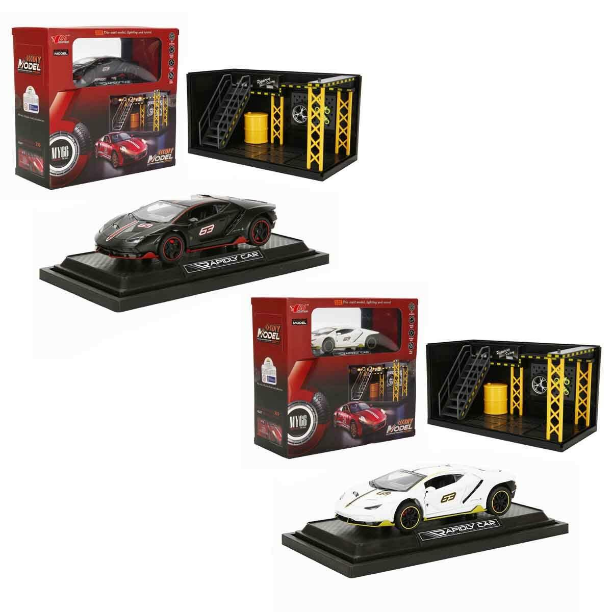 1:32 Lamborghini LP770 Sesli Ve Işıklı Çek Bırak Model Araba | Tamir Atölyesi Ve Stant Seti | Die-Cast Metal Garaj Seti