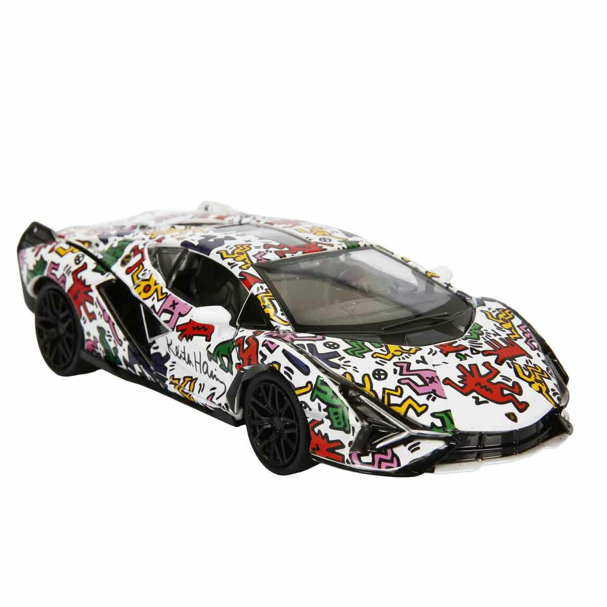 1:32 RMZ Hobby Keith Haring Serisi Model Araba | Sesli ve Işıklı Die-Cast Koleksiyon Aracı | Lisanslı Lamborghini ve McLaren Sanat Serisi