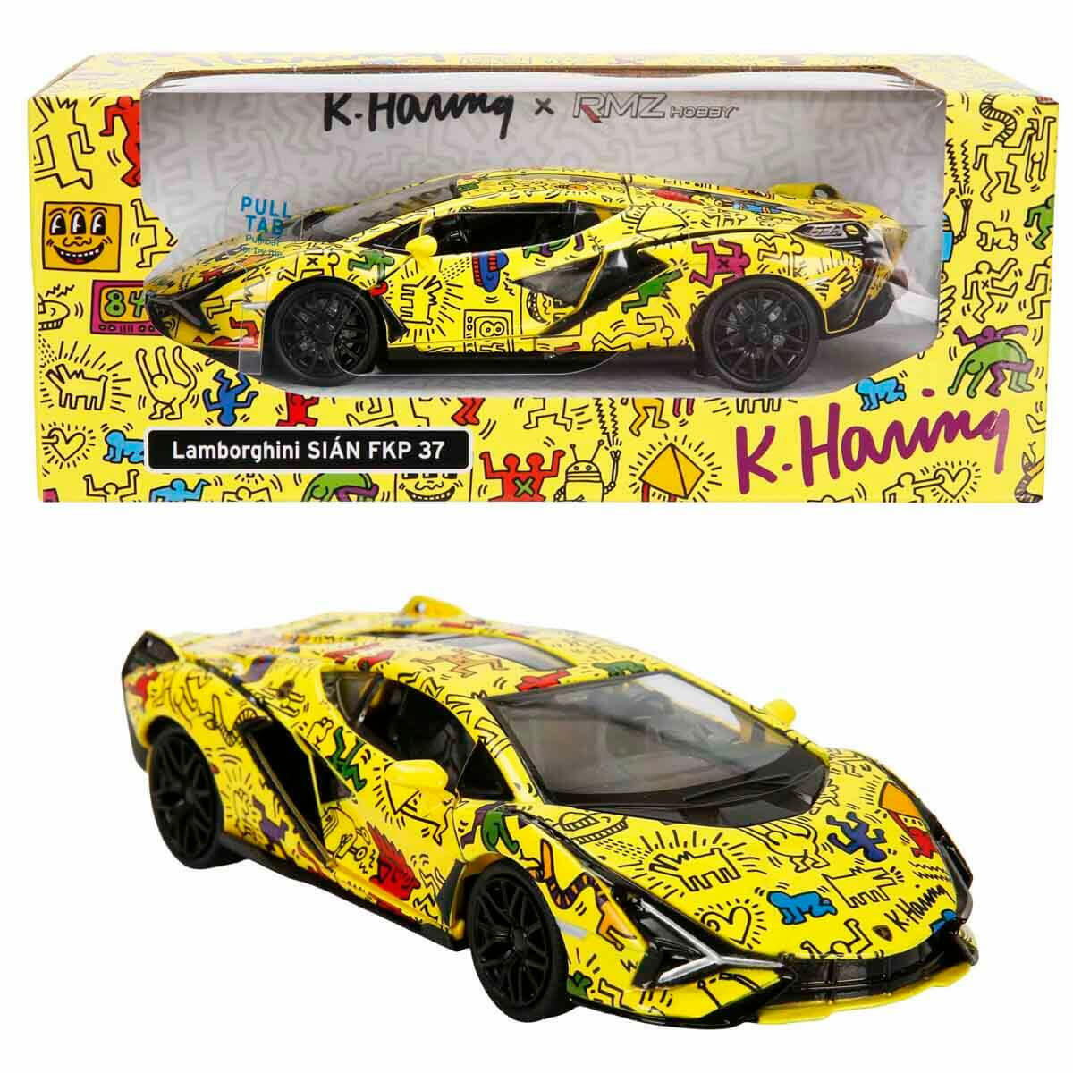 1:32 RMZ Hobby Keith Haring Serisi Model Araba | Sesli ve Işıklı Die-Cast Koleksiyon Aracı | Lisanslı Lamborghini ve McLaren Sanat Serisi