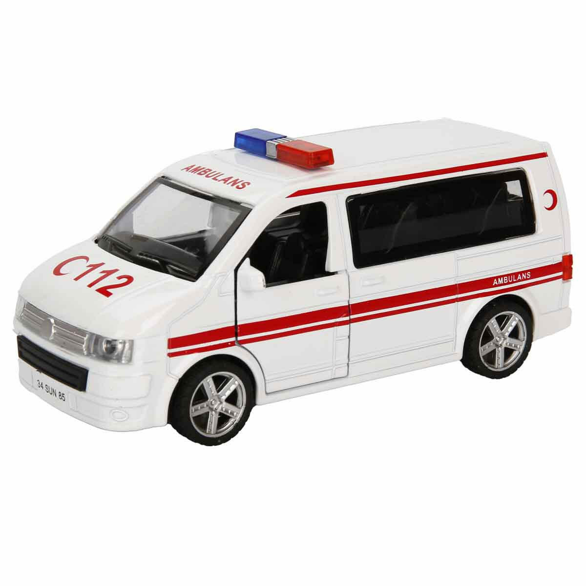 1:32 Sesli Ve Işıklı Şehir Kurtarma Araçları 13 cm | Die-Cast Çek Bırak Polis İtfaiye Ambulans | Metal Kurtarma Filosu