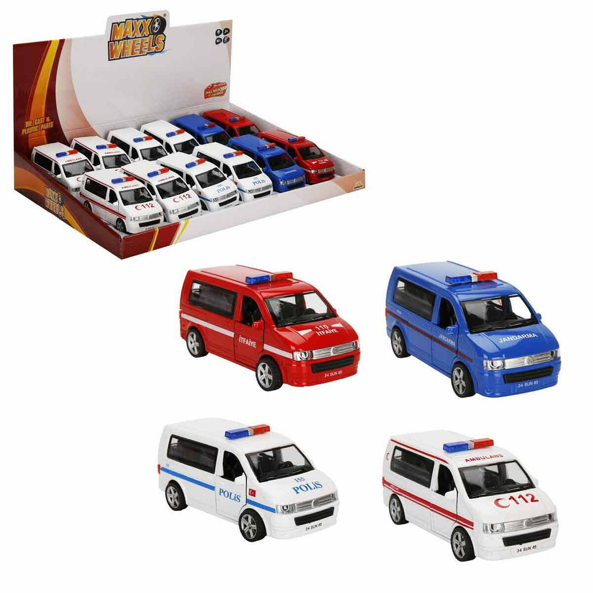 1:32 Sesli Ve Işıklı Şehir Kurtarma Araçları 13 cm | Die-Cast Çek Bırak Polis İtfaiye Ambulans | Metal Kurtarma Filosu