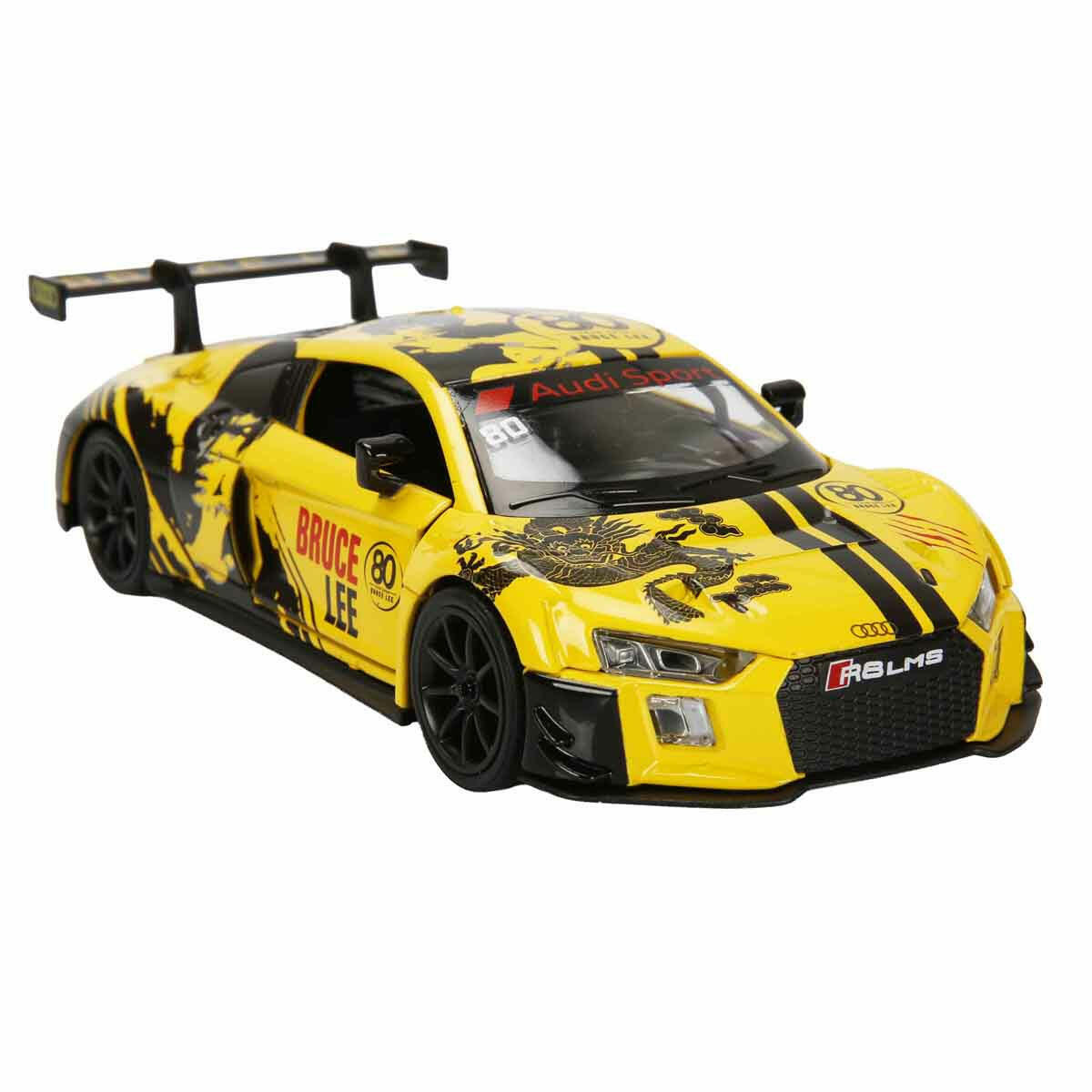 1:32 Sesli ve Işıklı RMZ Hobby Bruce Lee Serisi Die Cast Model Araba | Efsanevi Ejder Tasarımlı Lisanslı Koleksiyon Araçları | BMW M8 GTE ve Audi R8 LMS Özel Seri