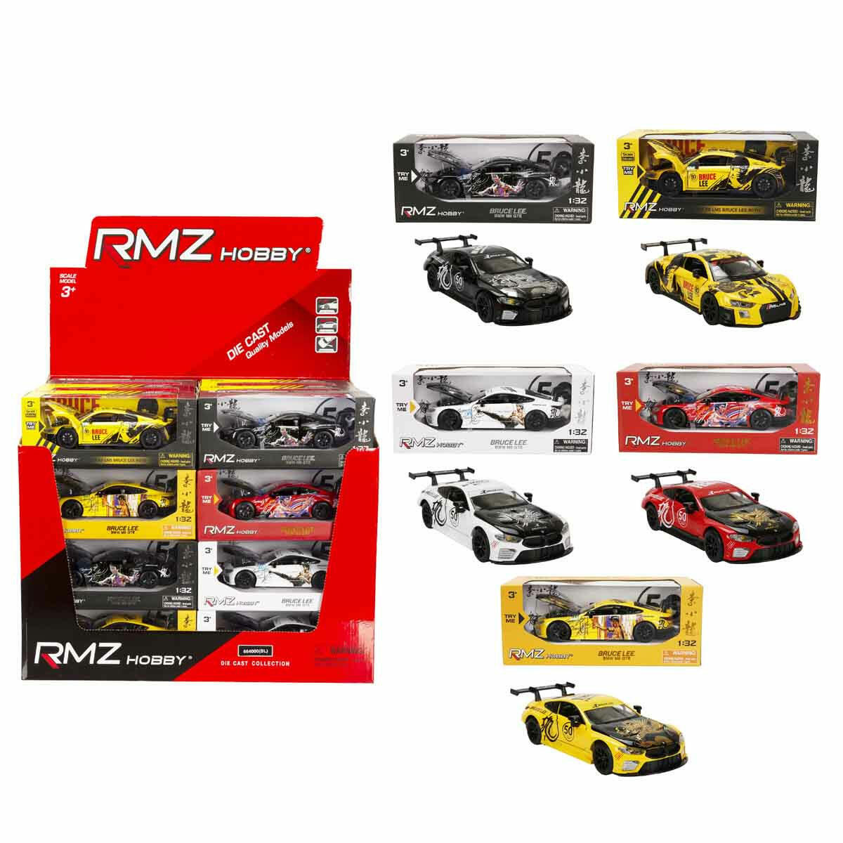 1:32 Sesli ve Işıklı RMZ Hobby Bruce Lee Serisi Die Cast Model Araba | Efsanevi Ejder Tasarımlı Lisanslı Koleksiyon Araçları | BMW M8 GTE ve Audi R8 LMS Özel Seri