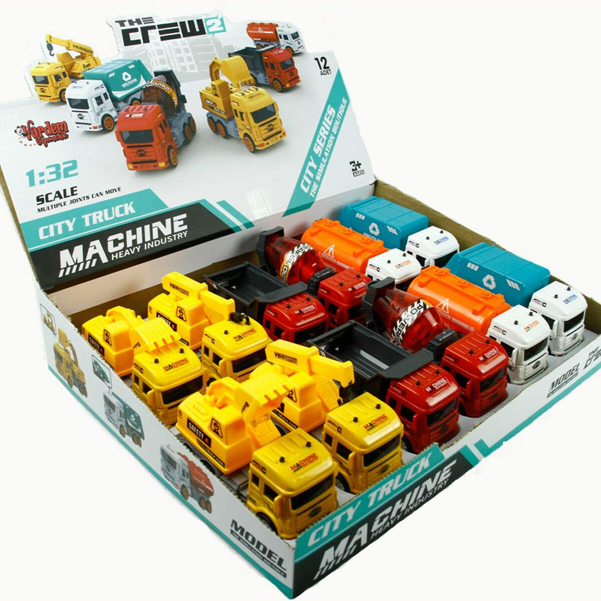 1:32 Sürtmeli İş Araçları ve Kamyon Serisi | 13 cm İnşaat Araçları Seti | Beton Mikseri, Vinç ve Damperli Kamyon Modelleri