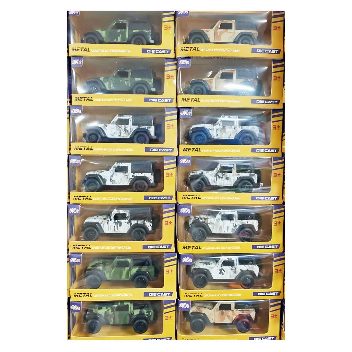 1:36 Metal Model Off-Road Cip | Üç Kapısı Açılan Kamuflaj Desenli Çek Bırak Arazi Aracı