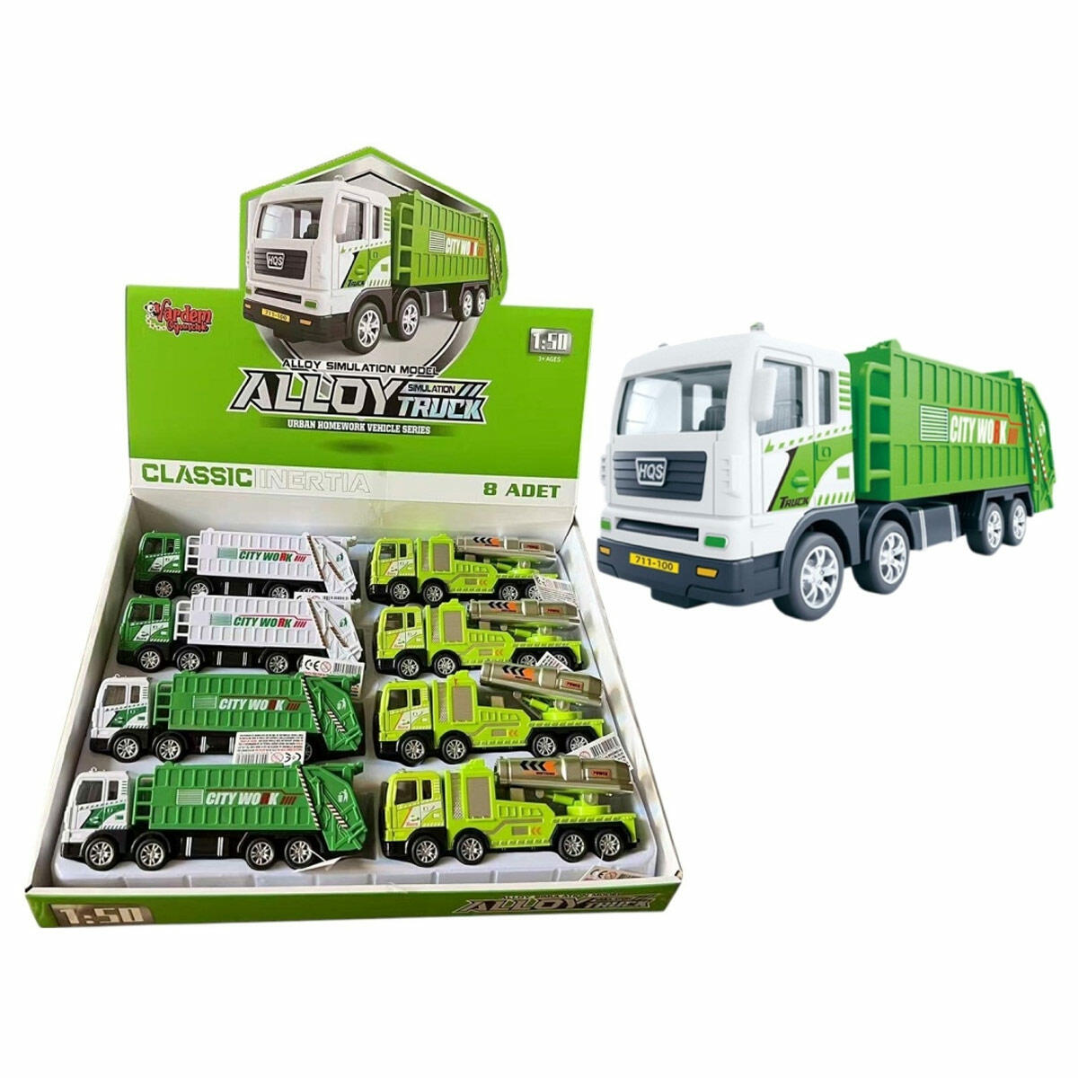 1:50 Metal Sürtmeli Çöp Kamyonu Ve Sulama Aracı | 19 cm Şehir Hizmet Araçları | Dayanıklı Die-Cast Temizlik Kamyonu