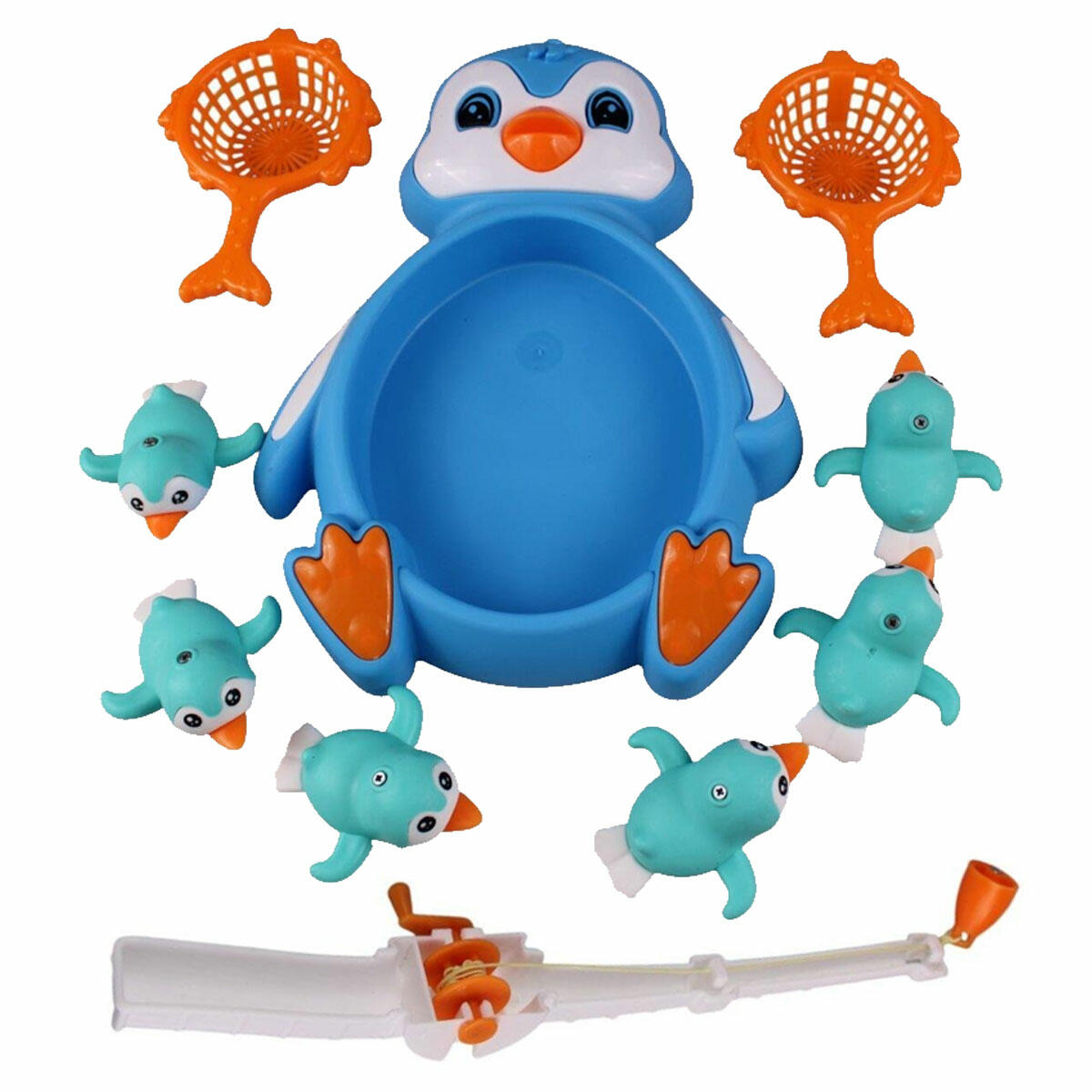 10 Parça Havuzlu Mıknatıslı Penguenler Olta Seti | Su Doldurulabilir Havuzlu Balık Tutma Oyunu | Eğitici Koordinasyon Oyuncağı