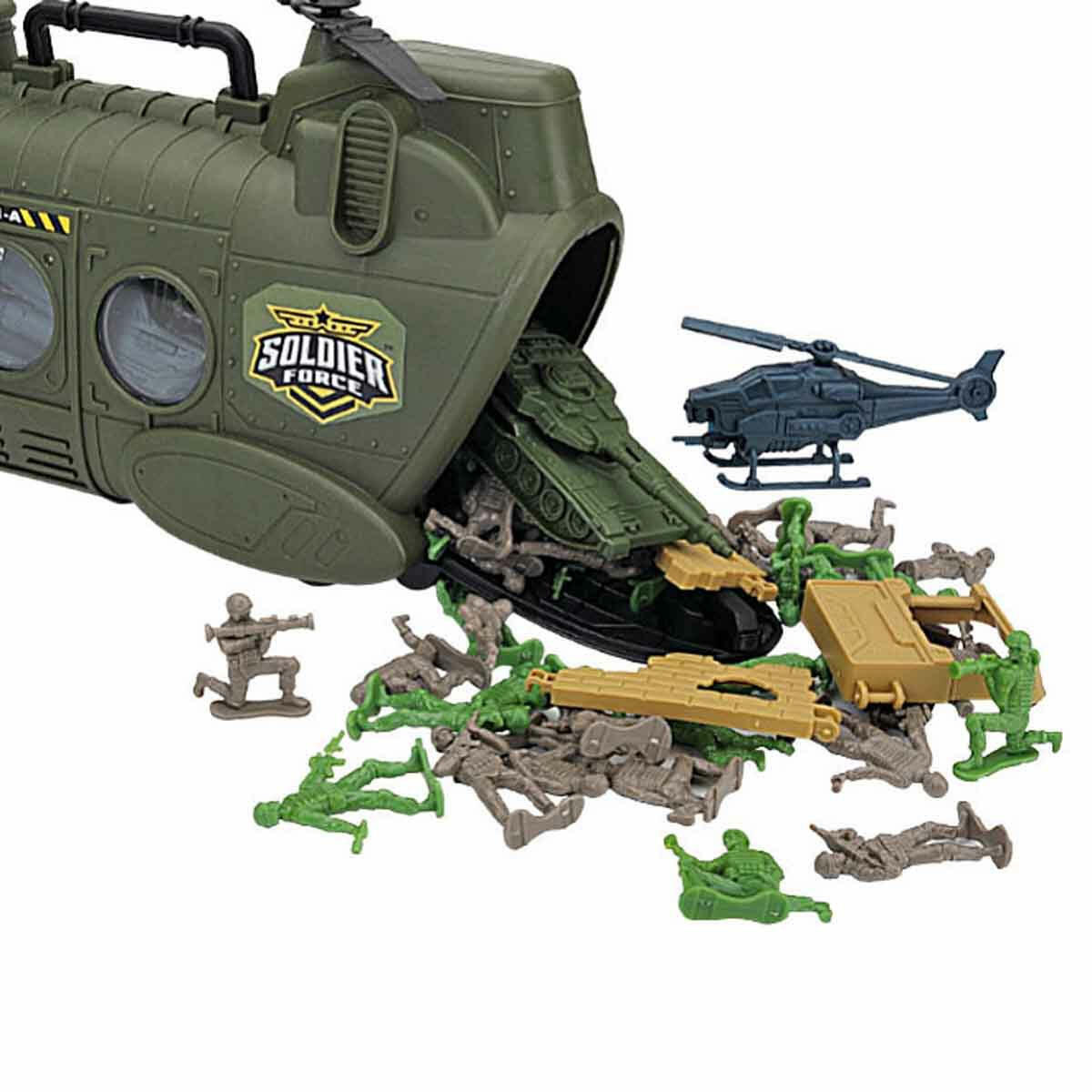 100 Parça Helikopter Askeri Oyun Seti | 35 cm Büyük Taşıma Helikopteri ve 80 Mini Askerli Ordu Seti | Tank, Jet ve Aksesuarlı Dev Strateji Seti