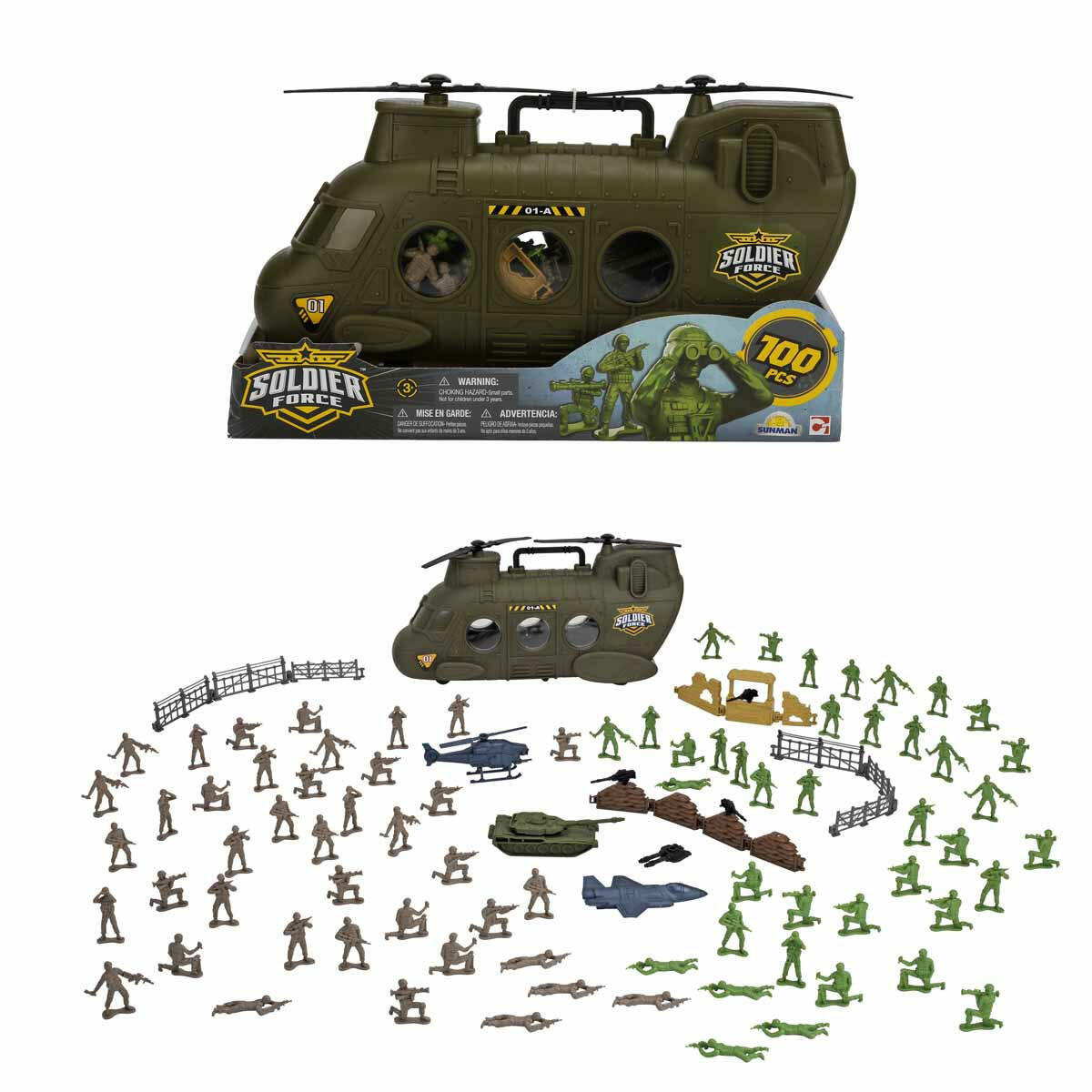 100 Parça Helikopter Askeri Oyun Seti | 35 cm Büyük Taşıma Helikopteri ve 80 Mini Askerli Ordu Seti | Tank, Jet ve Aksesuarlı Dev Strateji Seti