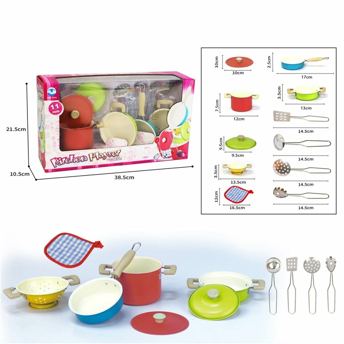 11 Parça Renkli Emaye Tencere Tava Seti | Vardem Kaliteli Mutfak Oyuncakları | Dayanıklı Ve Güvenli Evcilik Seti