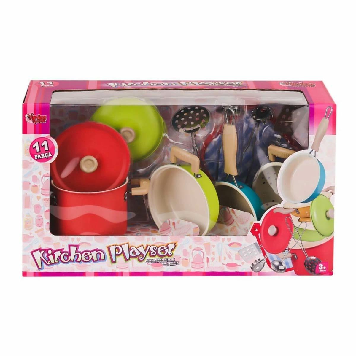 11 Parça Renkli Emaye Tencere Tava Seti | Vardem Kaliteli Mutfak Oyuncakları | Dayanıklı Ve Güvenli Evcilik Seti