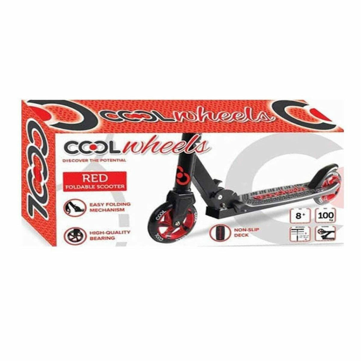 Cool Wheels 8+ Yaş 2 Tekerlekli Katlanabilir Scooter Kırmızı | 100 kg Taşıma Kapasiteli ve Ayarlanabilir Boy | Profesyonel Şehir Scooterı