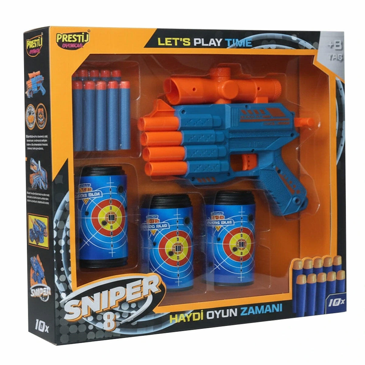 Kutulu 3 Hedefli Sniper 8 Dart Atıcı Seti | Yumuşak Mermili Oyuncak Silah | Çocuklar İçin Poligon Atış Seti