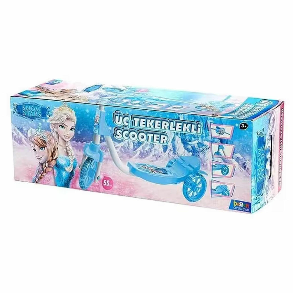 3 Tekerlekli Frozen Mavi Scooter | 55 Kg Kapasiteli Ayarlanabilir Çocuk Scooterı | Karlar Ülkesi Lisanslı Silikon Tekerlekli Scooter