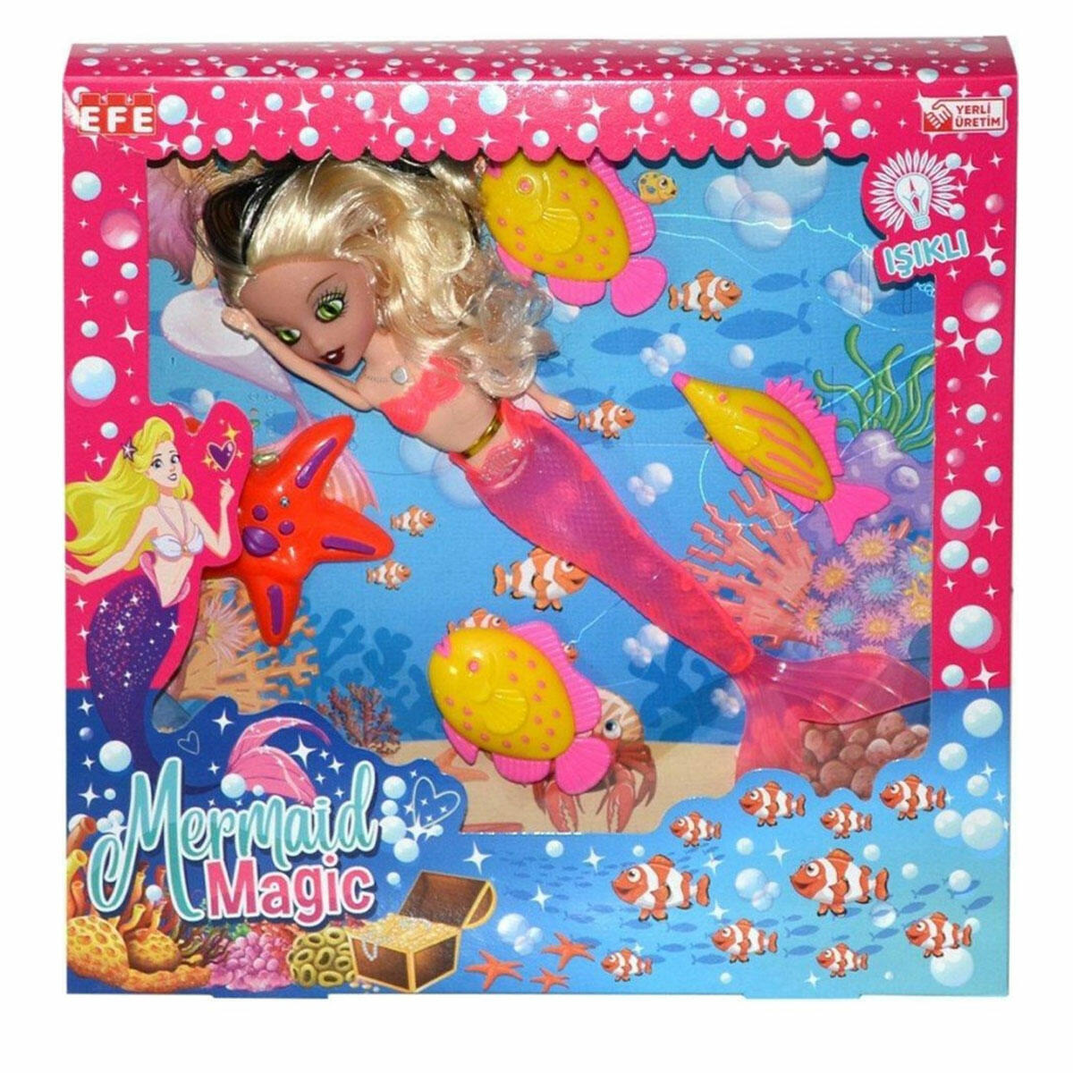 Kutulu Işıklı ve Hareketli 30 cm Deniz Kızı Bebek | Aksesuarlı Işıklı Oyuncak Bebek | Hareketli Deniz Kızı Figür Seti