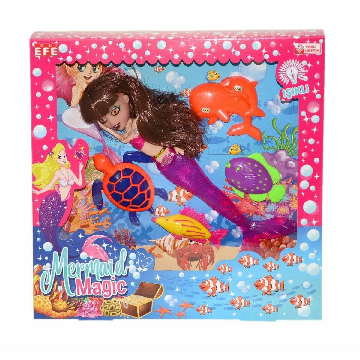 Kutulu Işıklı ve Hareketli 30 cm Deniz Kızı Bebek | Aksesuarlı Işıklı Oyuncak Bebek | Hareketli Deniz Kızı Figür Seti