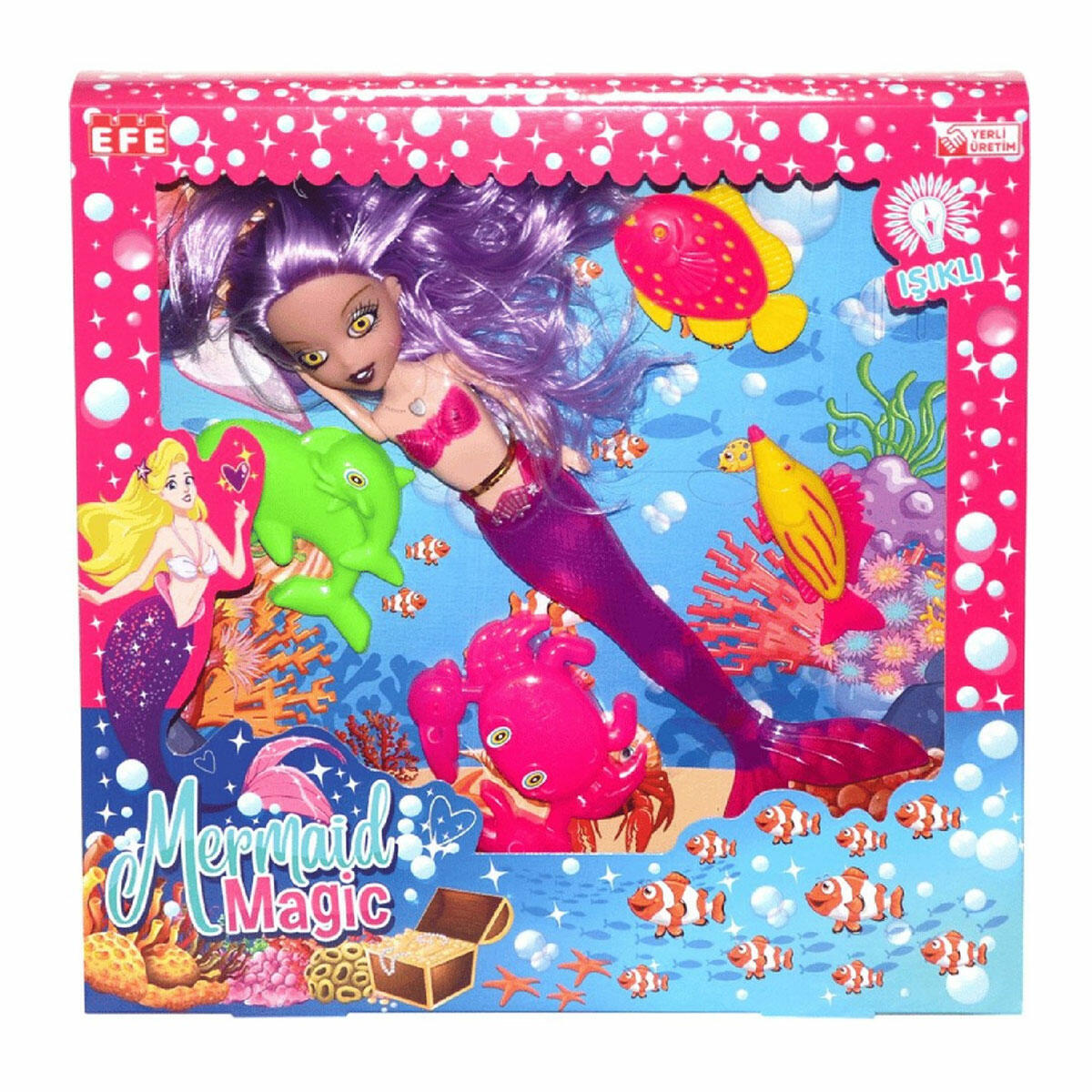 Kutulu Işıklı ve Hareketli 30 cm Deniz Kızı Bebek | Aksesuarlı Işıklı Oyuncak Bebek | Hareketli Deniz Kızı Figür Seti