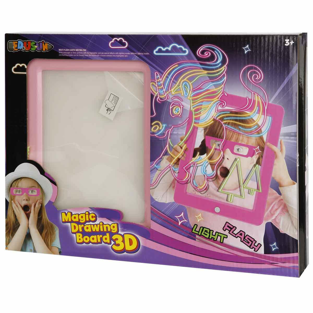 3D Doodle Sihirli Pembe Yazı Tahtası | 3 Boyutlu Çizim Ve Tasarım Seti | Işıklı Ve Gözlüklü Eğitici Yazı Tahtası