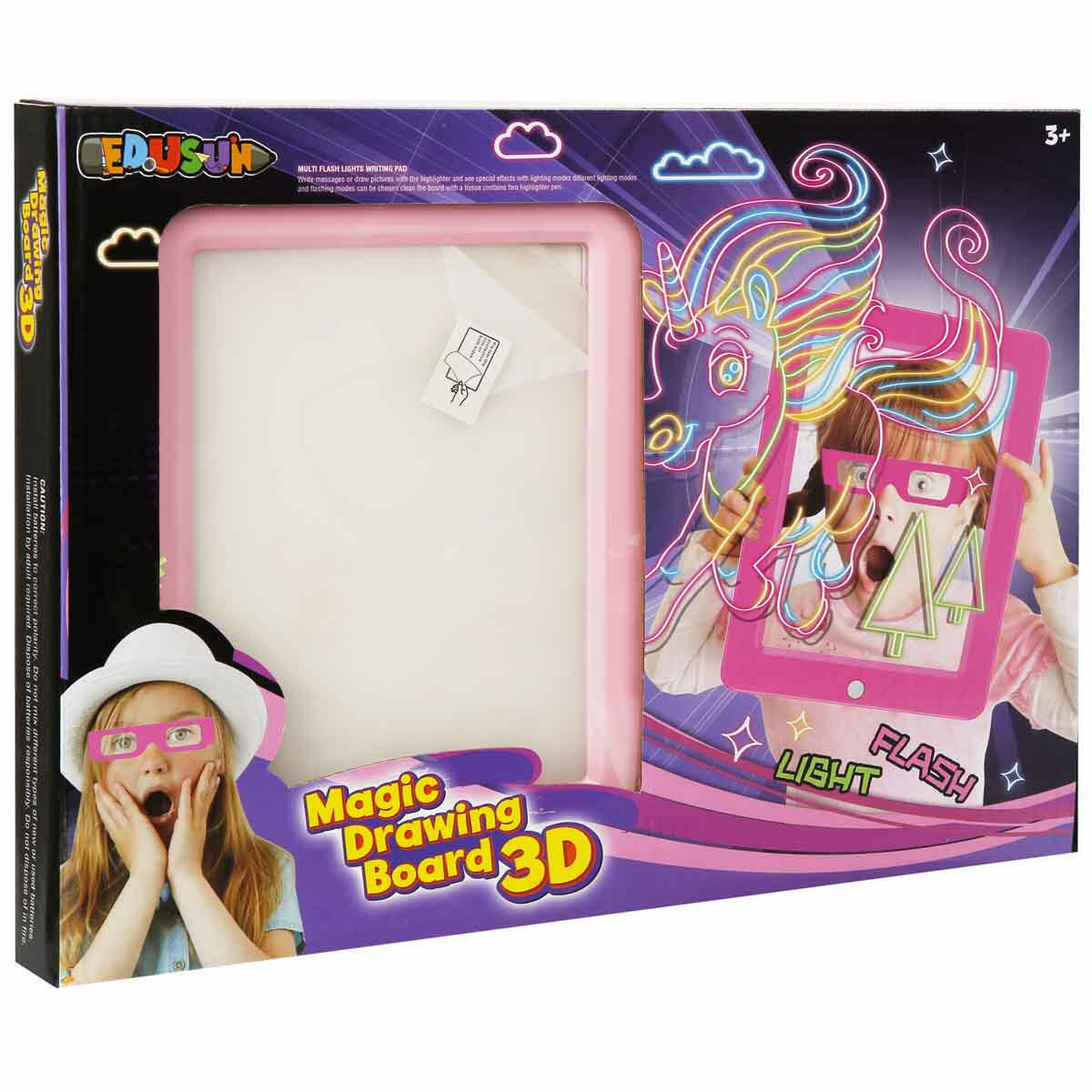3D Doodle Sihirli Pembe Yazı Tahtası | 3 Boyutlu Çizim Ve Tasarım Seti | Işıklı Ve Gözlüklü Eğitici Yazı Tahtası