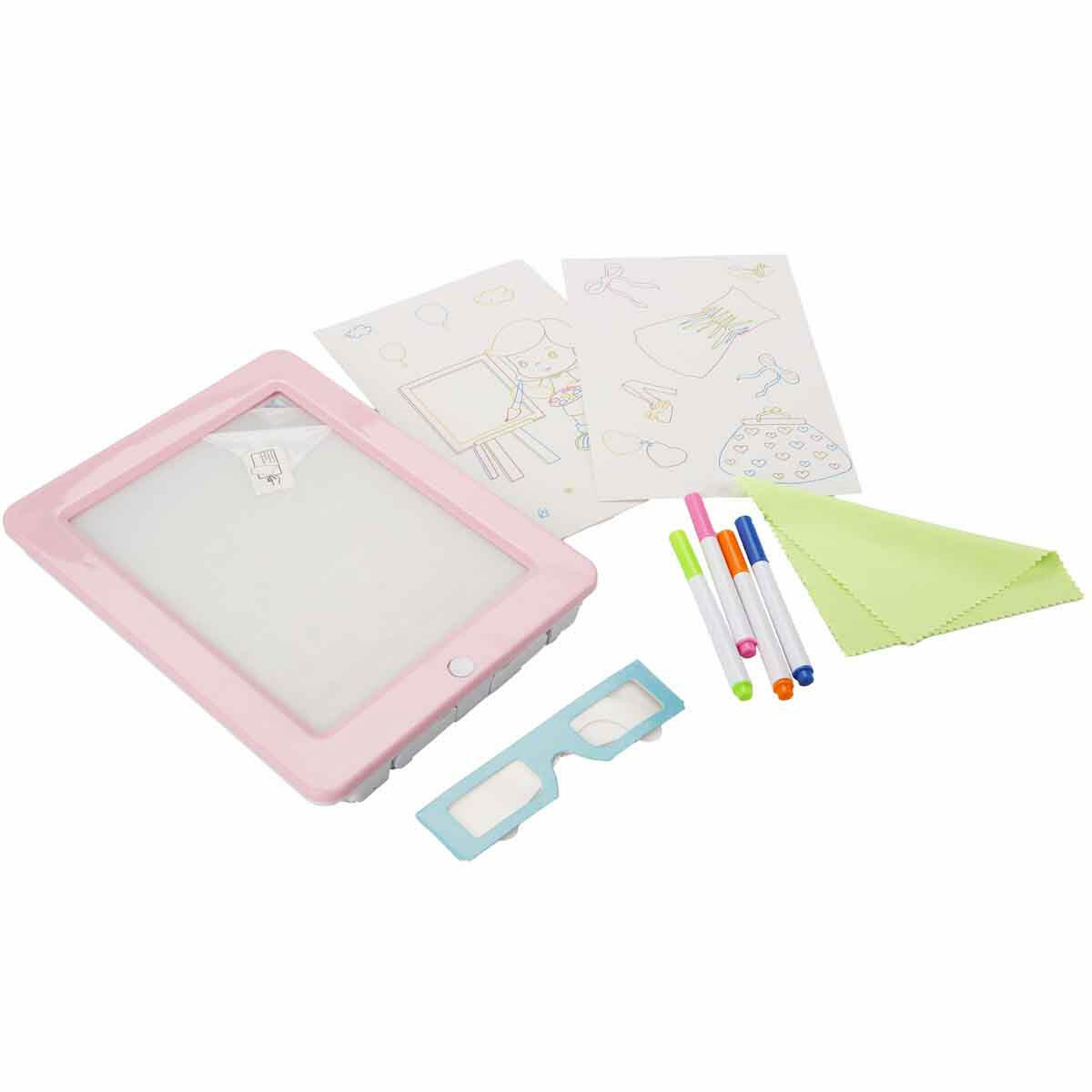 3D Doodle Sihirli Pembe Yazı Tahtası | 3 Boyutlu Çizim Ve Tasarım Seti | Işıklı Ve Gözlüklü Eğitici Yazı Tahtası