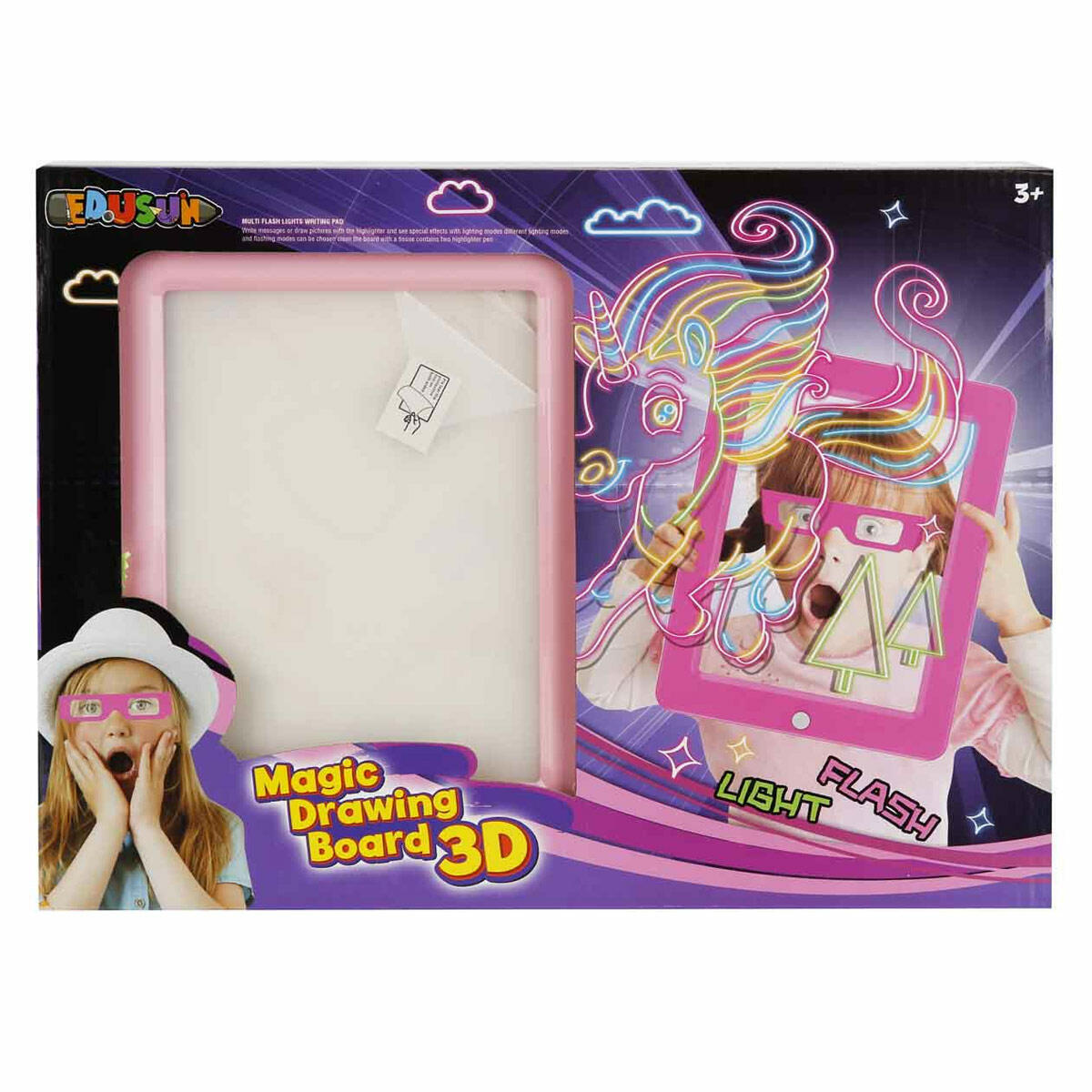 3D Doodle Sihirli Pembe Yazı Tahtası | 3 Boyutlu Çizim Ve Tasarım Seti | Işıklı Ve Gözlüklü Eğitici Yazı Tahtası