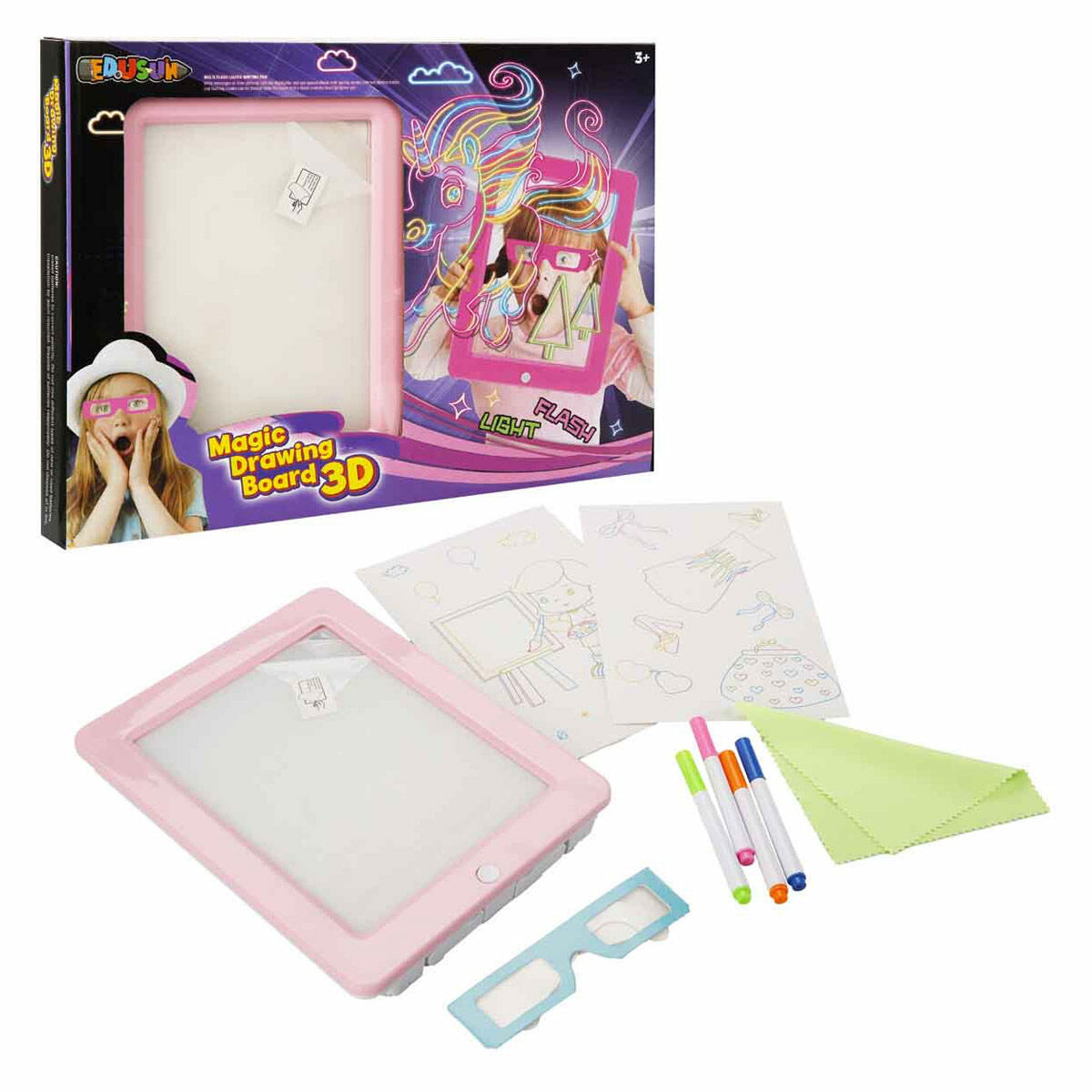3D Doodle Sihirli Pembe Yazı Tahtası | 3 Boyutlu Çizim Ve Tasarım Seti | Işıklı Ve Gözlüklü Eğitici Yazı Tahtası