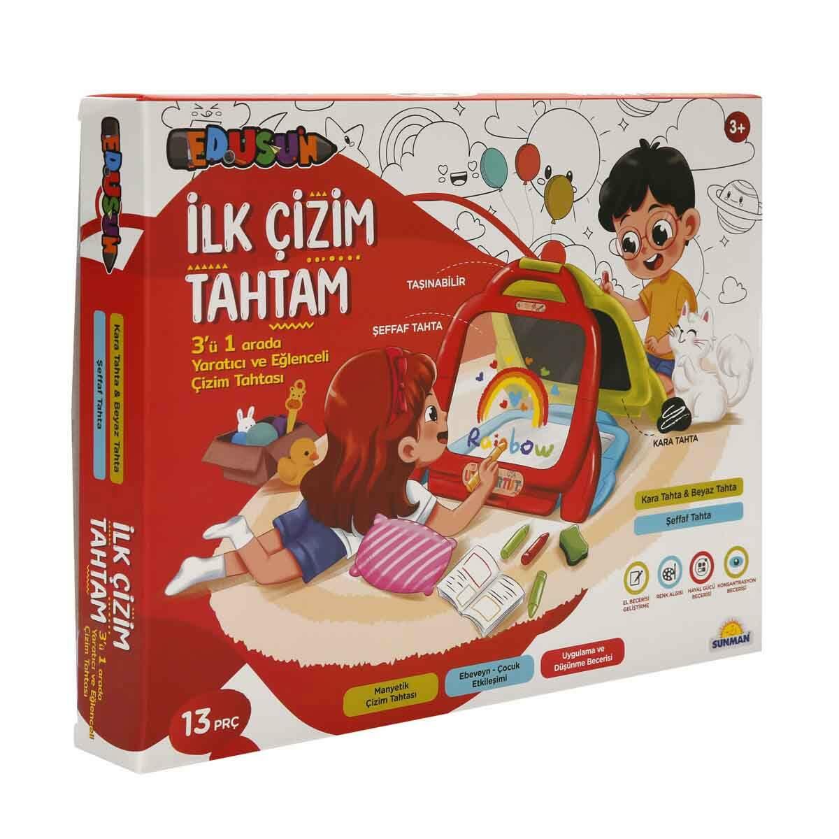 3in1 İlk Çizim Tahtam | 3 Fonksiyonlu Eğitici Aktivite Seti | Kara Tahta, Beyaz Tahta Ve Şeffaf Çizim Alanı