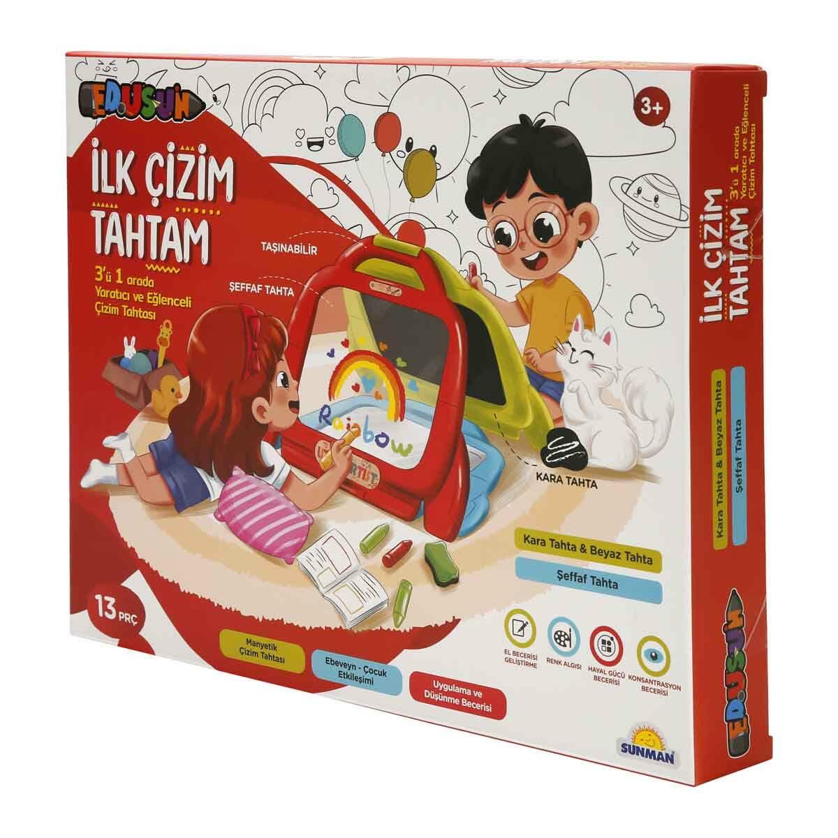 3in1 İlk Çizim Tahtam | 3 Fonksiyonlu Eğitici Aktivite Seti | Kara Tahta, Beyaz Tahta Ve Şeffaf Çizim Alanı