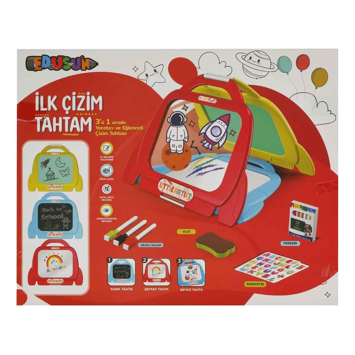 3in1 İlk Çizim Tahtam | 3 Fonksiyonlu Eğitici Aktivite Seti | Kara Tahta, Beyaz Tahta Ve Şeffaf Çizim Alanı