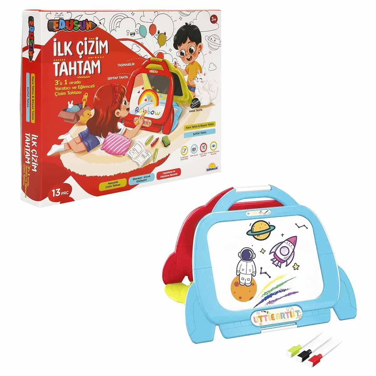 3in1 İlk Çizim Tahtam | 3 Fonksiyonlu Eğitici Aktivite Seti | Kara Tahta, Beyaz Tahta Ve Şeffaf Çizim Alanı