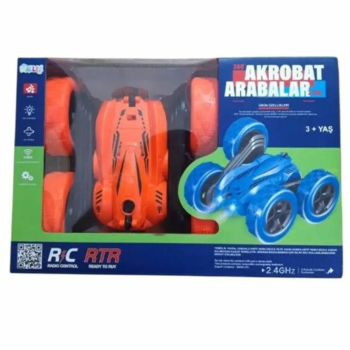 Uzaktan Kumandalı 4 Çeker 360 Derece Dönen Akrobat Araba | 2.4G Çift Taraflı Sürülebilen Işıklı ve Müzikli Stunt Aracı | Tek Tuşla Demo Özellikli Arazi Arabası