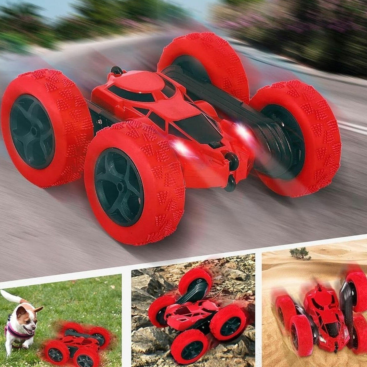 Uzaktan Kumandalı 4 Çeker 360 Derece Dönen Akrobat Araba | 2.4G Çift Taraflı Sürülebilen Işıklı ve Müzikli Stunt Aracı | Tek Tuşla Demo Özellikli Arazi Arabası