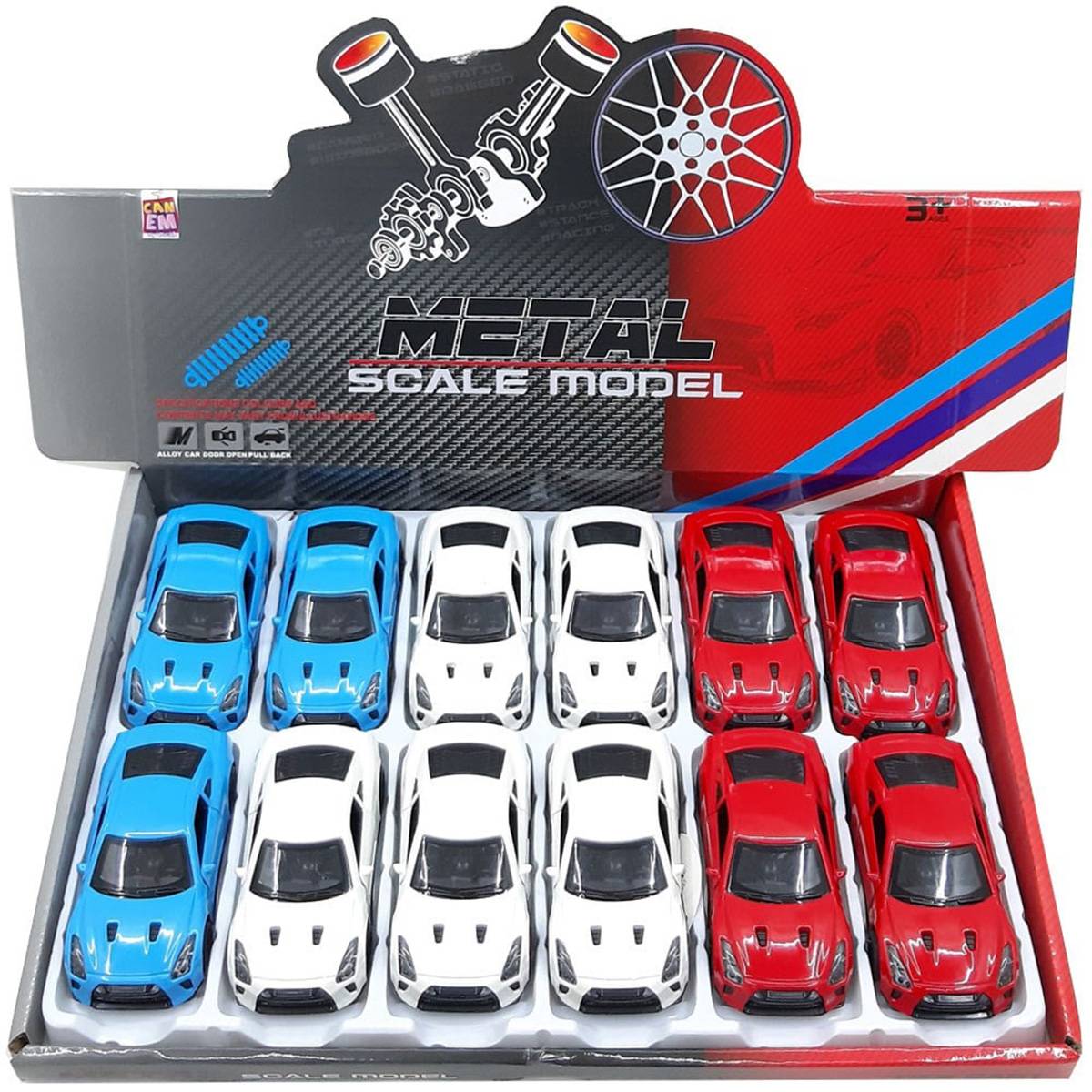 Canem Oyuncak 12'li Display Metal Çek Bıraklı Spor Araba