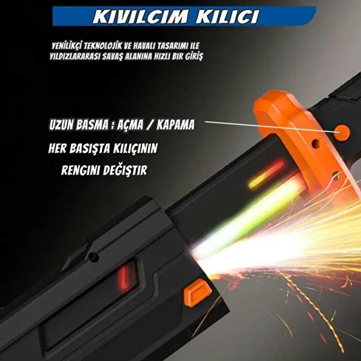 44 cm Kıvılcım Çıkaran Işıklı Işın Kılıcı | Renk Değiştiren LED ve Sesli Düello Kılıcı