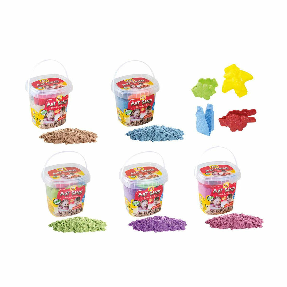 500 gr 5 Renkli Oyun Kum Seti | 4 Adet 3D Kalıplı Kinetik Kum | Eğitici ve Duyusal Aktivite Seti