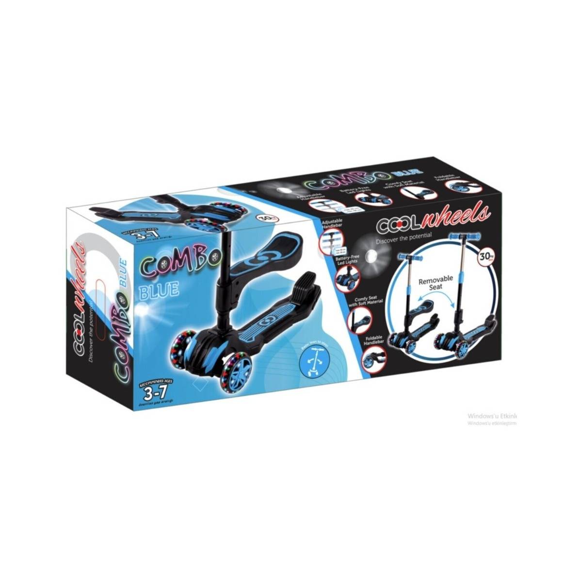 Furkan Coolwhells Scooter Combo Oturaklı 3 Teker Işıklı 3-7 Yaş Scooter (Mavi)